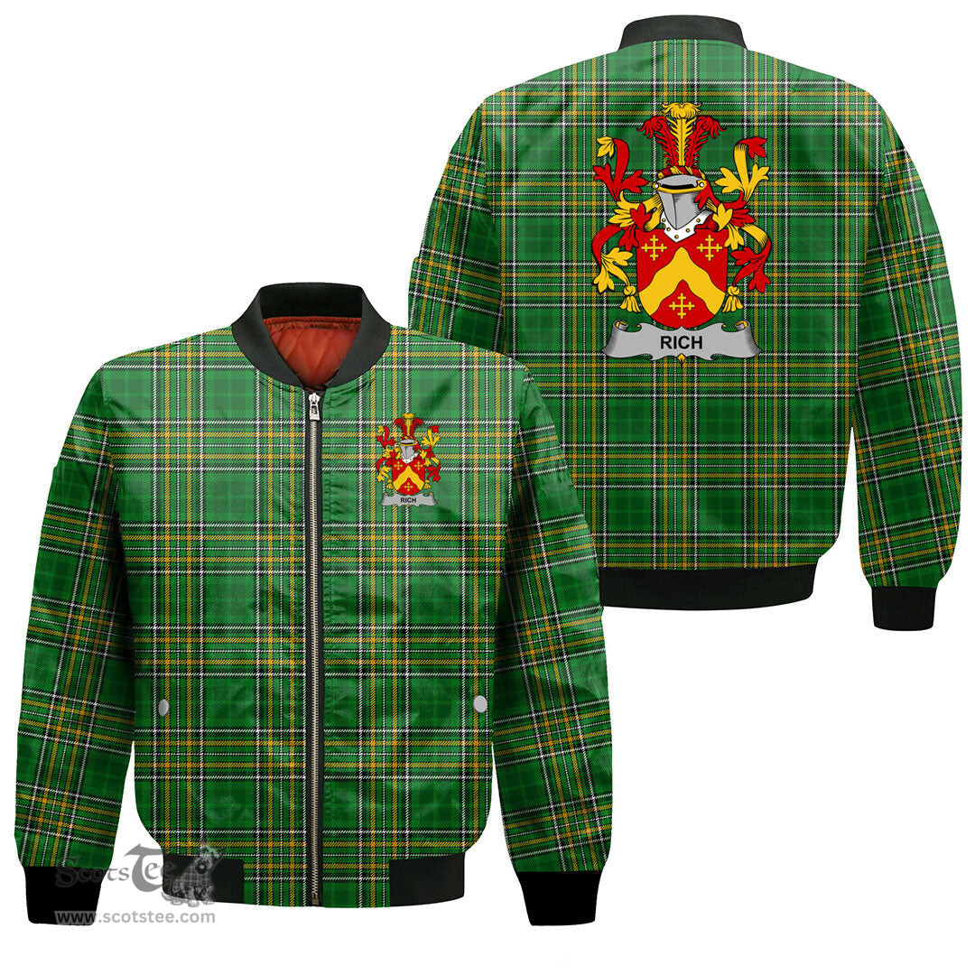 Irish Rich Coat of Arms Family Crest Ireland Bomber Jacket Irish National Tartan Irish County Jacket