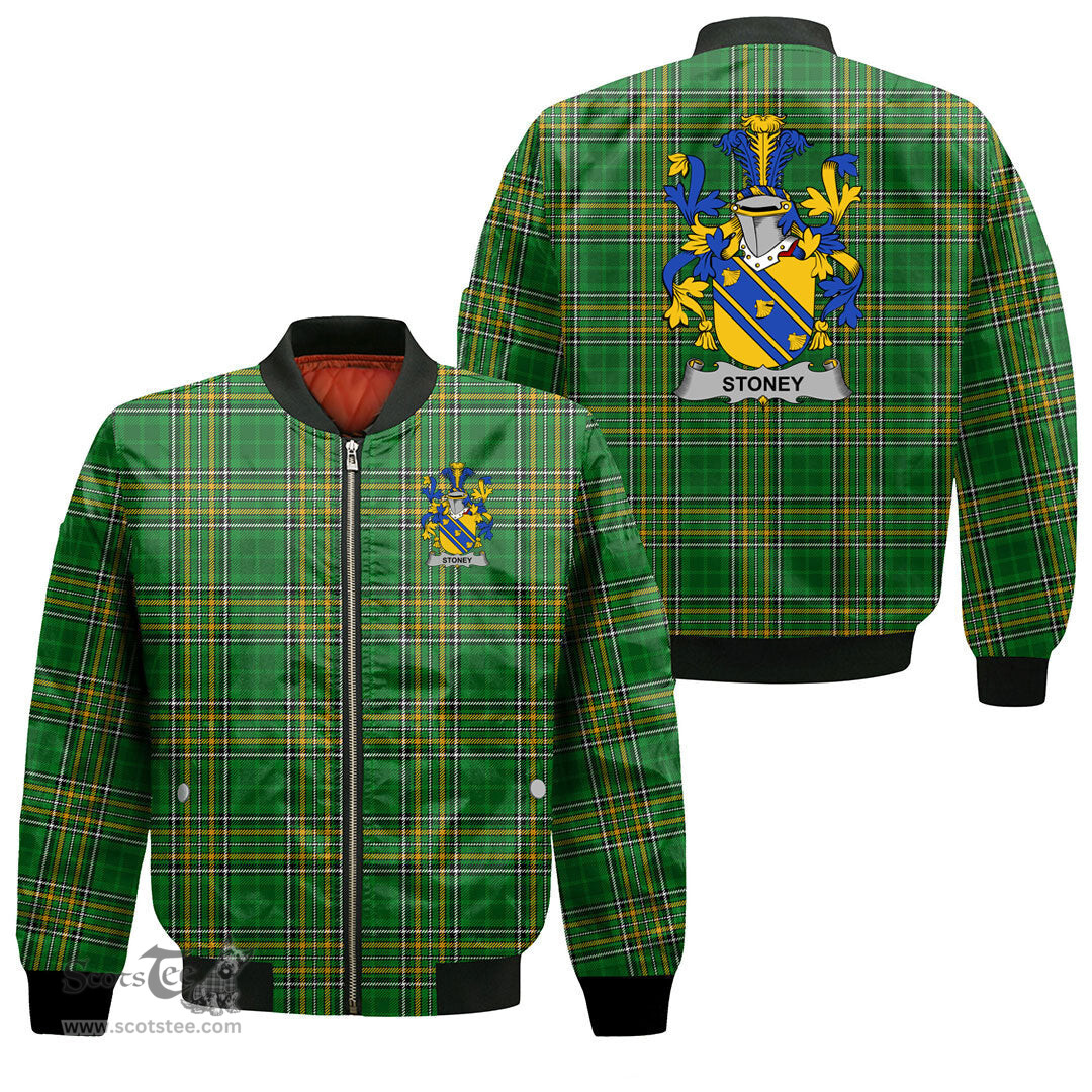 Irish Stoney Coat of Arms Family Crest Ireland Bomber Jacket Irish National Tartan Irish County Jacket