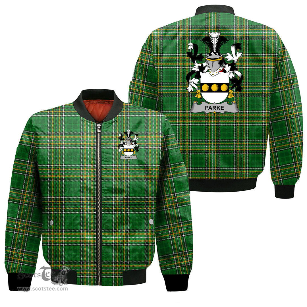 Irish Parke Coat of Arms Family Crest Ireland Bomber Jacket Irish National Tartan Irish County Jacket