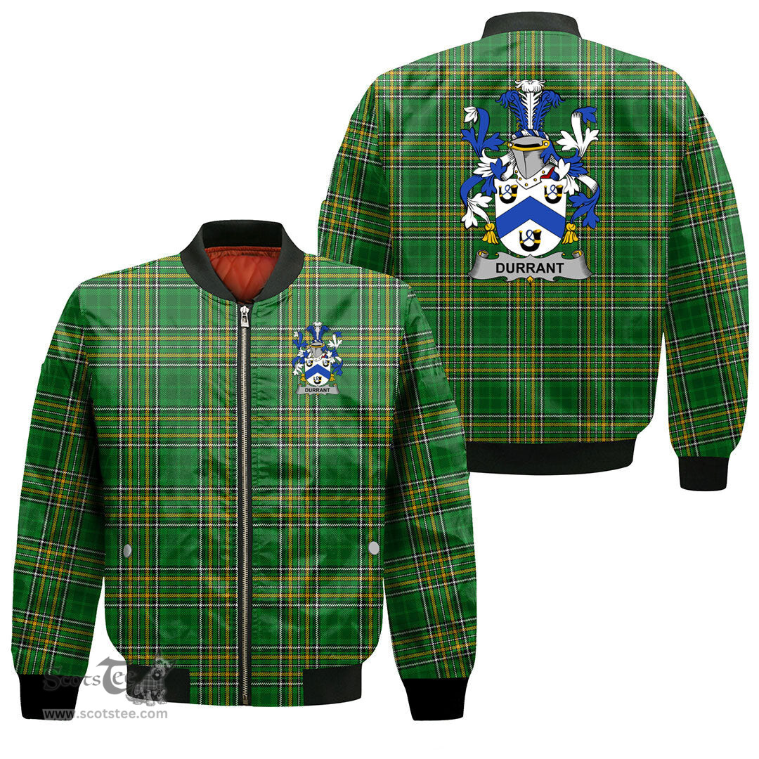 Irish Durrant Coat of Arms Family Crest Ireland Bomber Jacket Irish National Tartan Irish County Jacket