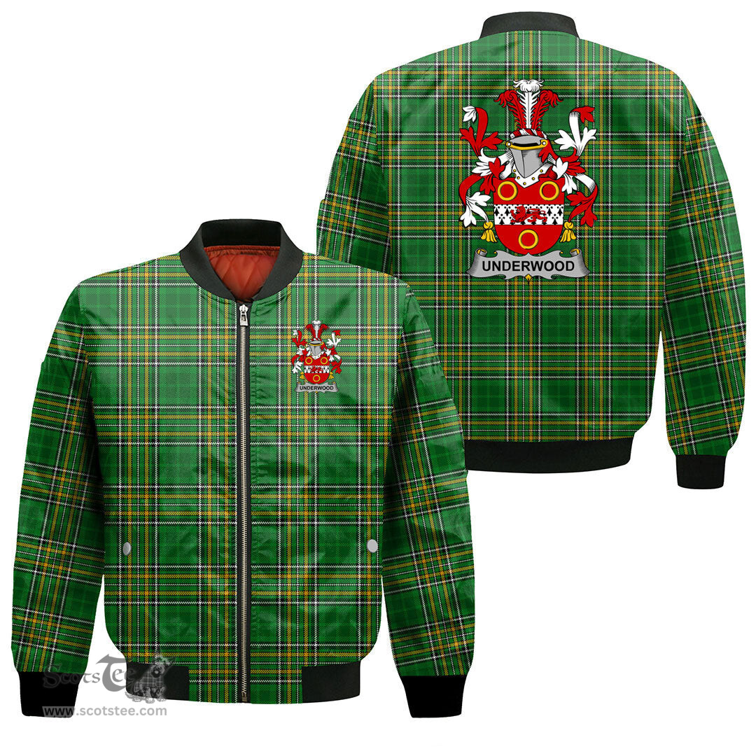 Irish Underwood Coat of Arms Family Crest Ireland Bomber Jacket Irish National Tartan Irish County Jacket