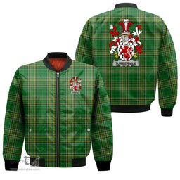 Irish Tubervile or Tuberville Coat of Arms Family Crest Ireland Bomber Jacket Irish National Tartan Irish County Jacket