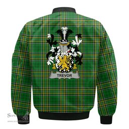 Irish Trevor Coat of Arms Family Crest Ireland Bomber Jacket Irish National Tartan Irish County Jacket