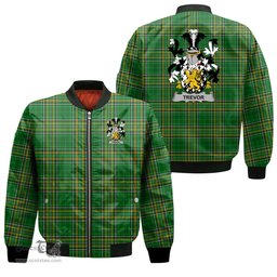 Irish Trevor Coat of Arms Family Crest Ireland Bomber Jacket Irish National Tartan Irish County Jacket