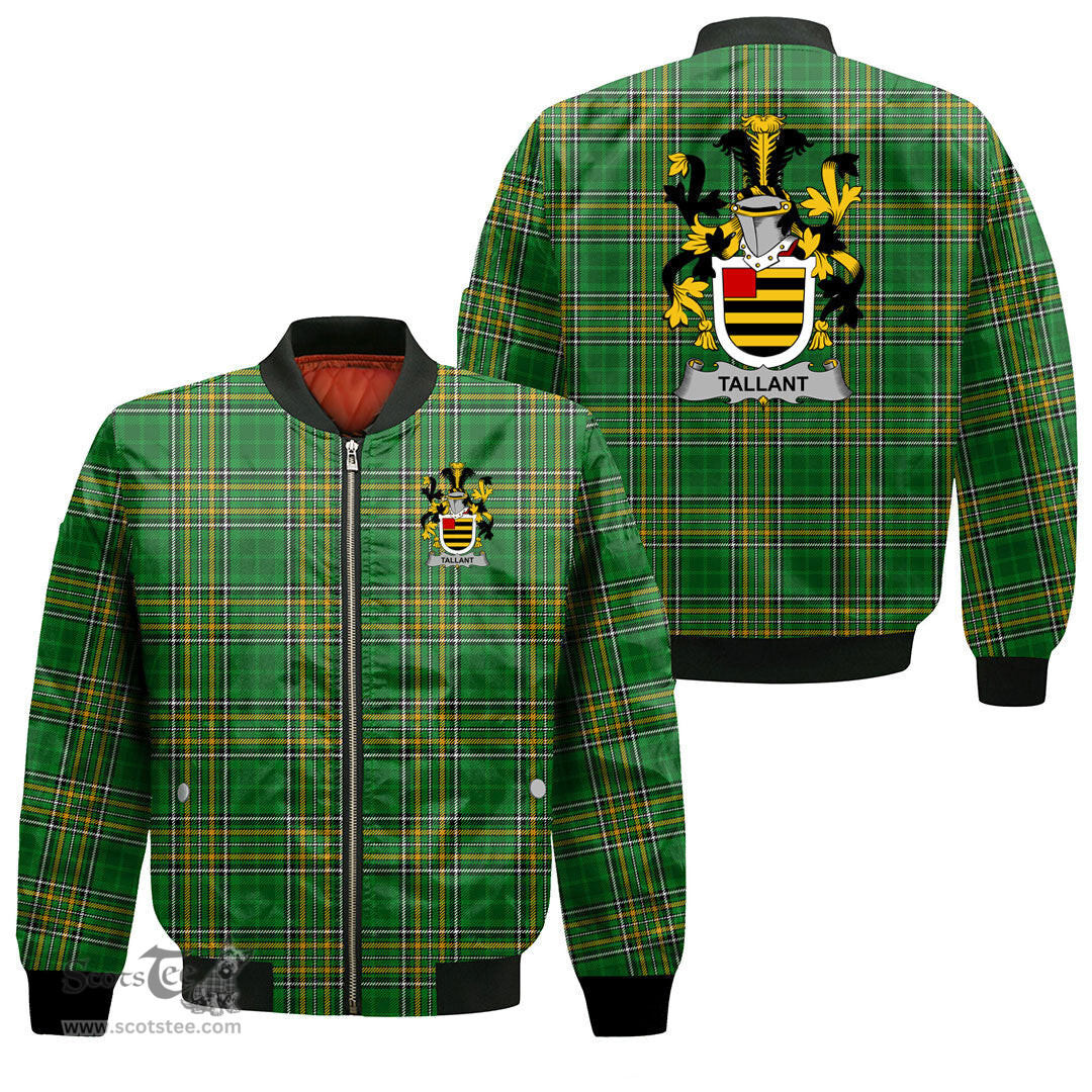 Irish Tallant or Tallon Coat of Arms Family Crest Ireland Bomber Jacket Irish National Tartan Irish County Jacket