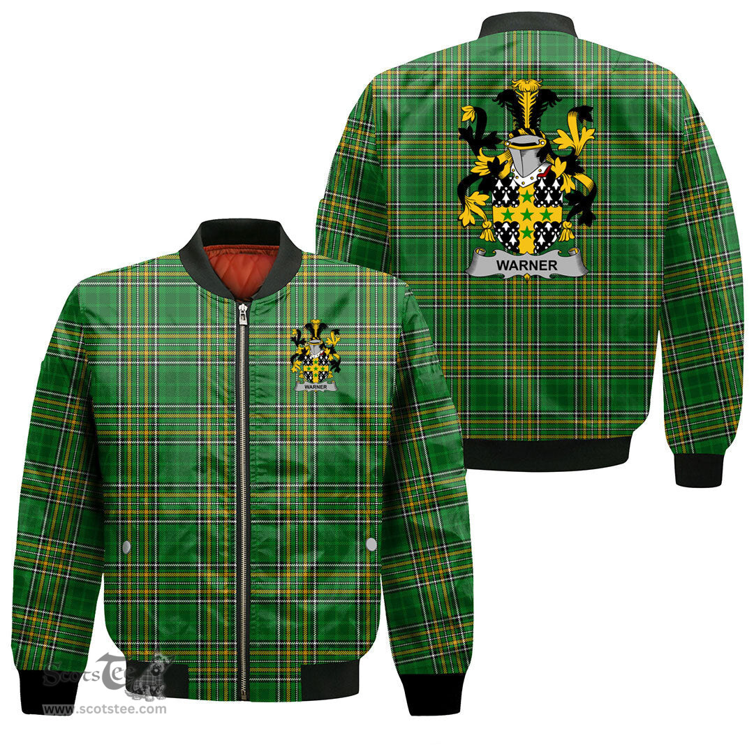 Irish Warner Coat of Arms Family Crest Ireland Bomber Jacket Irish National Tartan Irish County Jacket