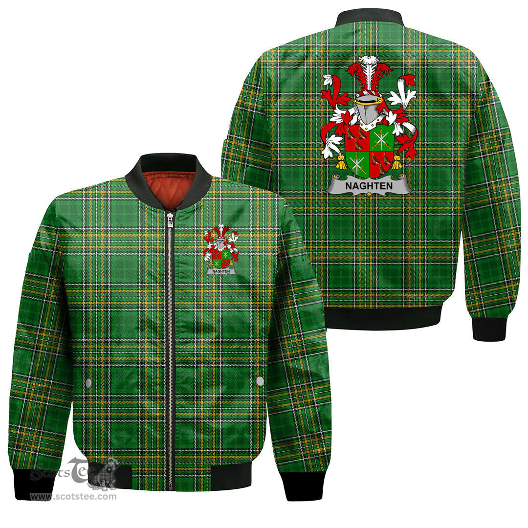 Irish Naghten or O Naghten Coat of Arms Family Crest Ireland Bomber Jacket Irish National Tartan Irish County Jacket