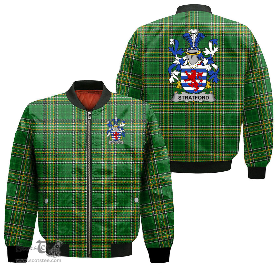 Irish Stratford Coat of Arms Family Crest Ireland Bomber Jacket Irish National Tartan Irish County Jacket