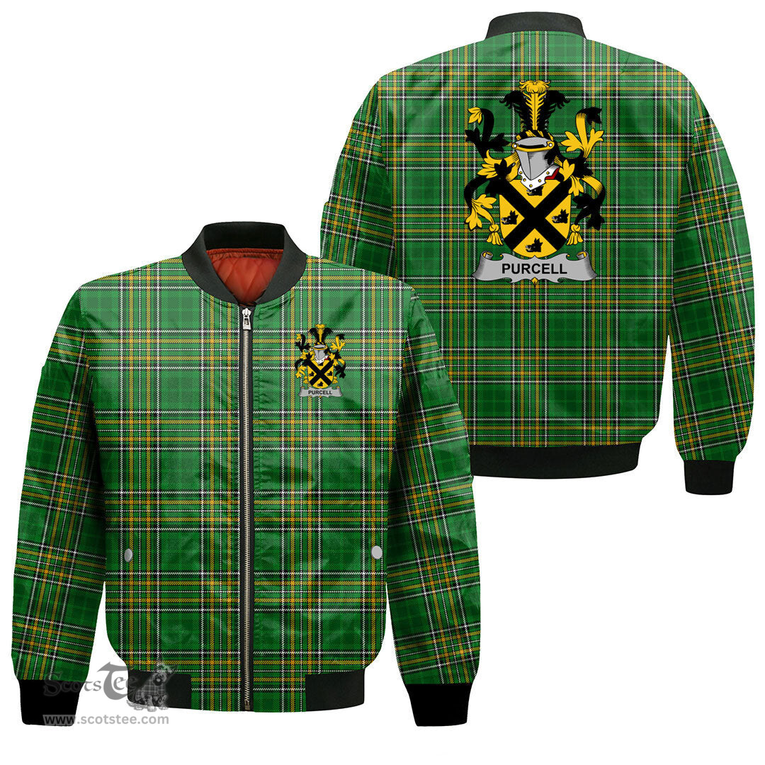 Irish Purcell Coat of Arms Family Crest Ireland Bomber Jacket Irish National Tartan Irish County Jacket