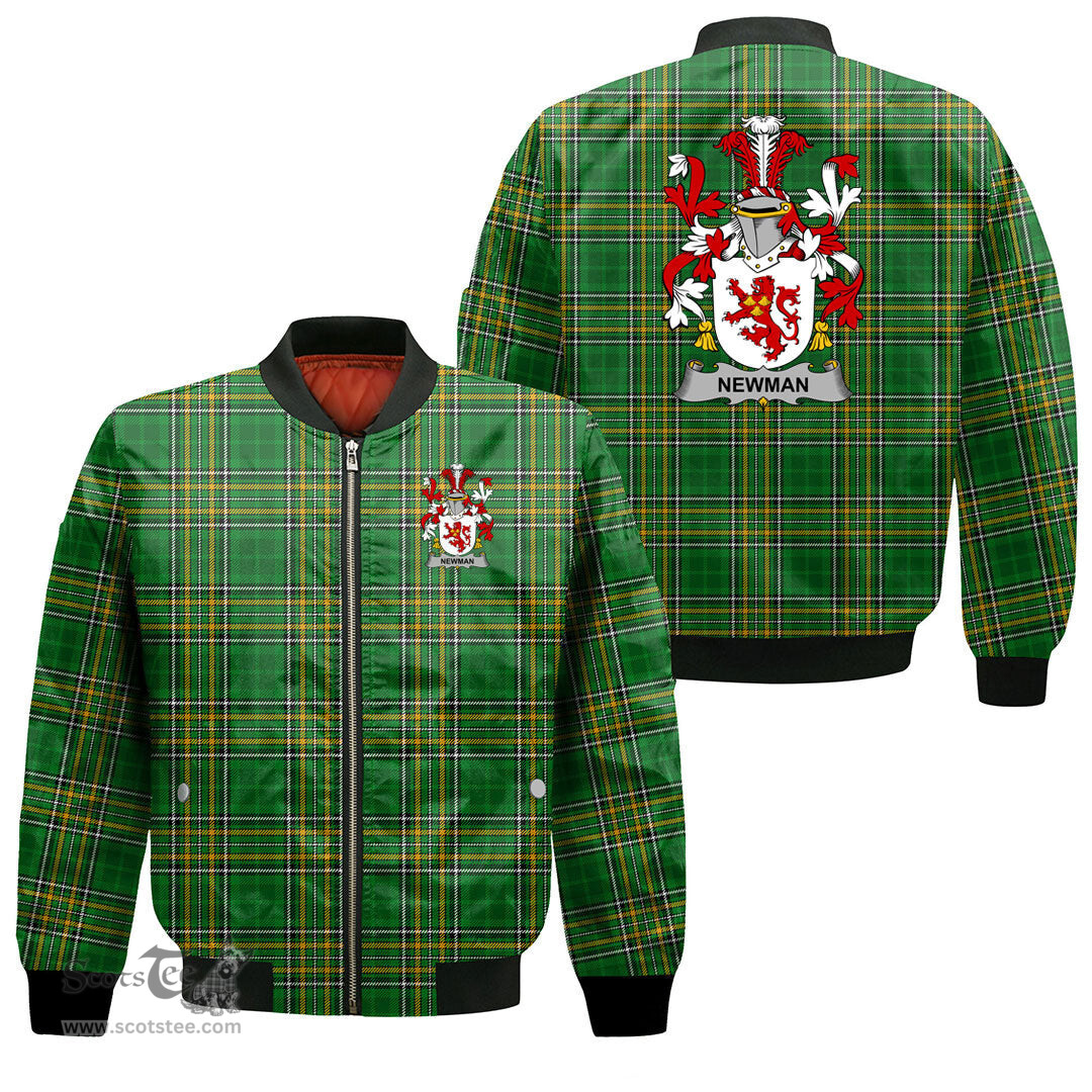 Irish Newman Coat of Arms Family Crest Ireland Bomber Jacket Irish National Tartan Irish County Jacket