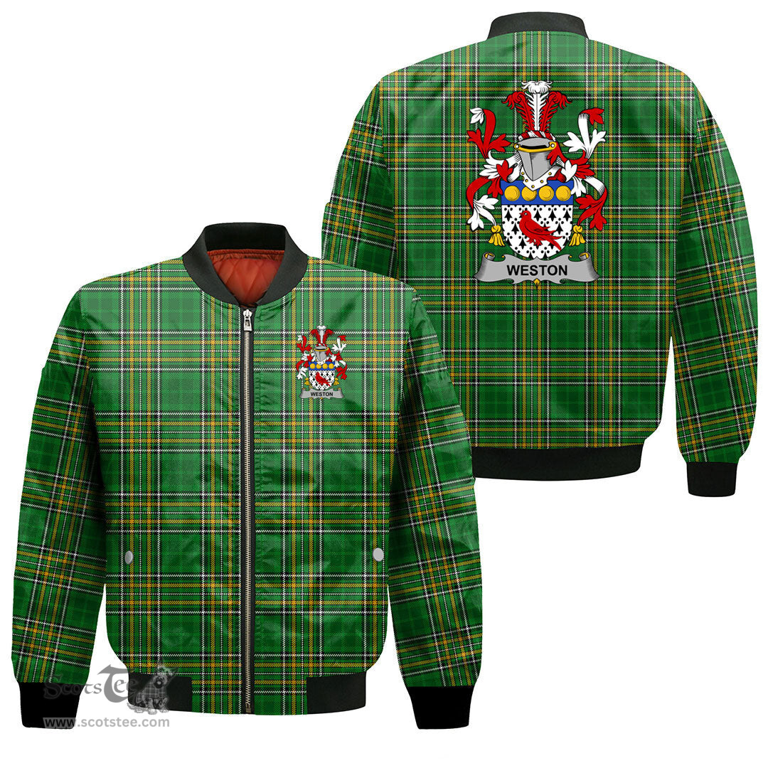 Irish Weston Coat of Arms Family Crest Ireland Bomber Jacket Irish National Tartan Irish County Jacket