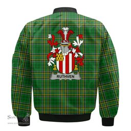 Irish Ruthven Coat of Arms Family Crest Ireland Bomber Jacket Irish National Tartan Irish County Jacket
