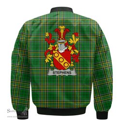Irish Stephens Coat of Arms Family Crest Ireland Bomber Jacket Irish National Tartan Irish County Jacket