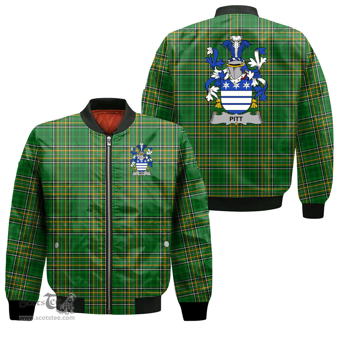 Irish Pitt Coat of Arms Family Crest Ireland Bomber Jacket Irish National Tartan Irish County Jacket