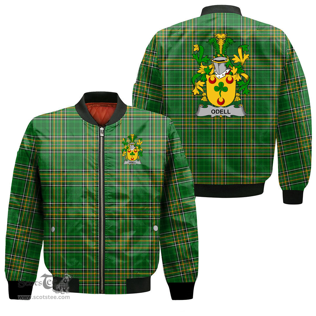 Irish Odell Coat of Arms Family Crest Ireland Bomber Jacket Irish National Tartan Irish County Jacket
