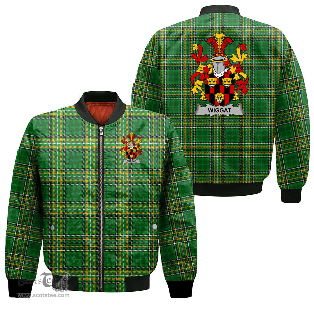 Irish Wiggat Coat of Arms Family Crest Ireland Bomber Jacket Irish National Tartan Irish County Jacket