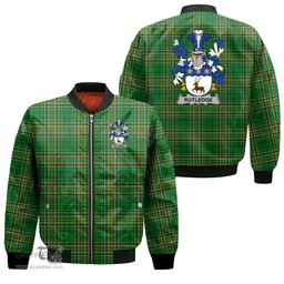 Irish Rutledge Coat of Arms Family Crest Ireland Bomber Jacket Irish National Tartan Irish County Jacket