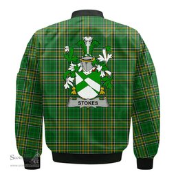 Irish Stokes Coat of Arms Family Crest Ireland Bomber Jacket Irish National Tartan Irish County Jacket