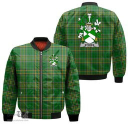 Irish Stokes Coat of Arms Family Crest Ireland Bomber Jacket Irish National Tartan Irish County Jacket