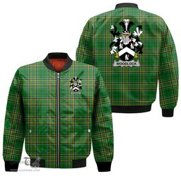Irish Woodlock Coat of Arms Family Crest Ireland Bomber Jacket Irish National Tartan Irish County Jacket