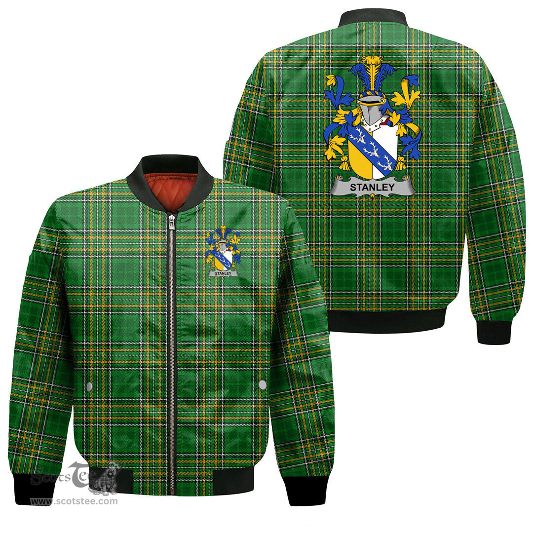 Irish Stanley Coat of Arms Family Crest Ireland Bomber Jacket Irish National Tartan Irish County Jacket