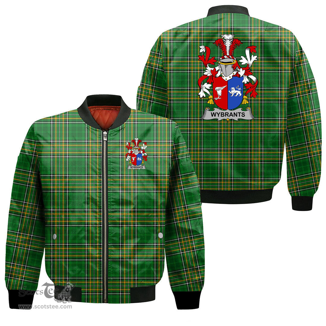 Irish Wybrants Coat of Arms Family Crest Ireland Bomber Jacket Irish National Tartan Irish County Jacket