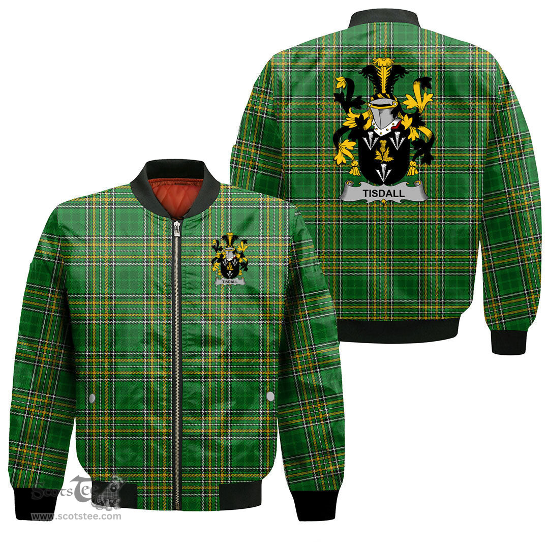 Irish Tisdall or Tisdale Coat of Arms Family Crest Ireland Bomber Jacket Irish National Tartan Irish County Jacket