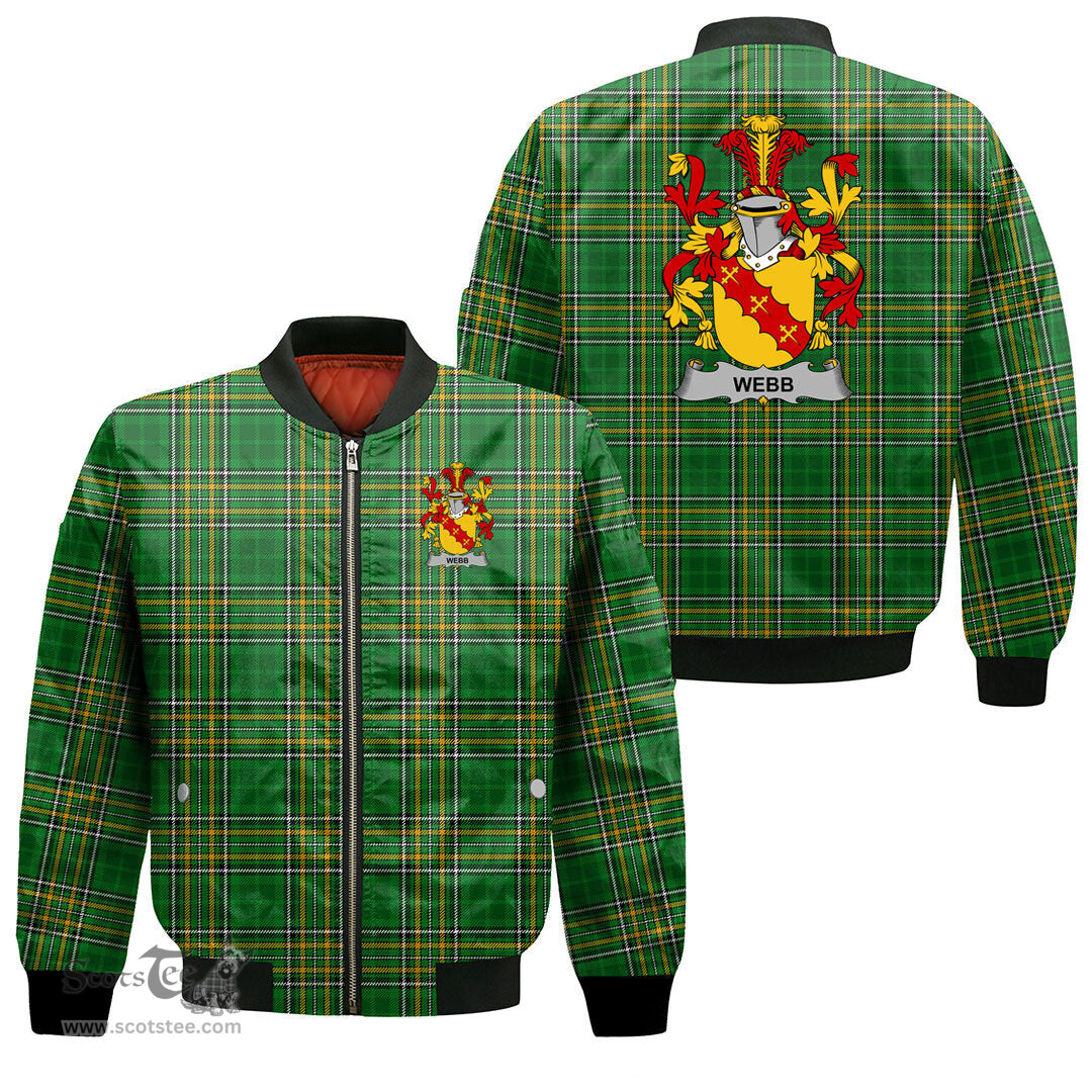 Irish Webb Coat of Arms Family Crest Ireland Bomber Jacket Irish National Tartan Irish County Jacket