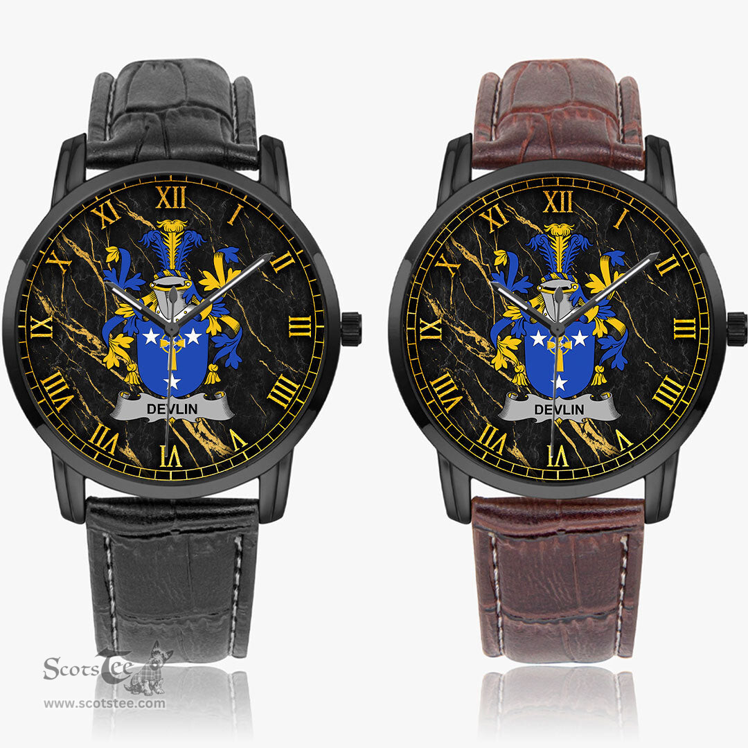 Irish Devlin or O Devlin Irish Coat of Arms Irish Watch Instafamous Quartz Leather Strap
