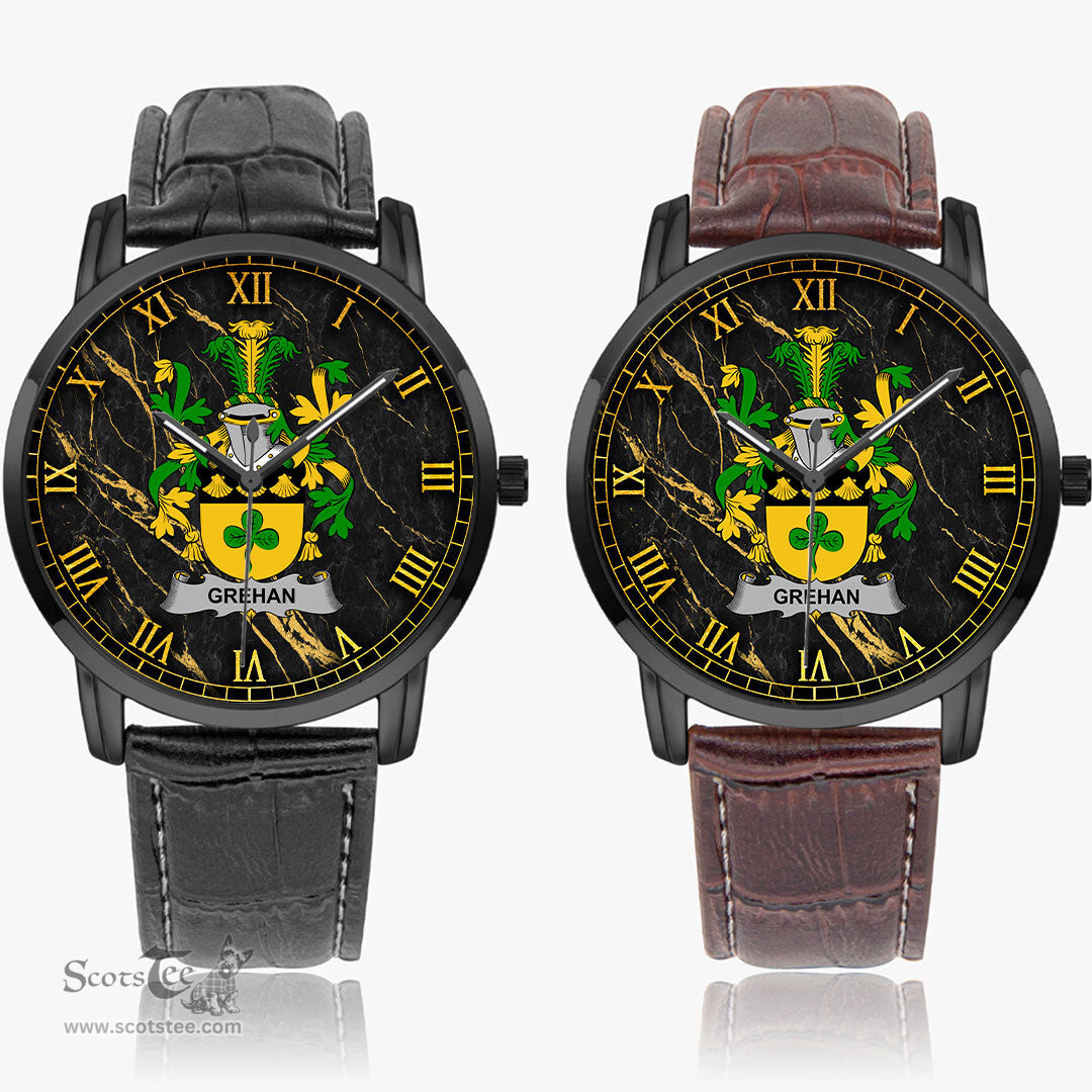 Irish Grehan or O Greaghan Irish Coat of Arms Irish Watch Instafamous Quartz Leather Strap