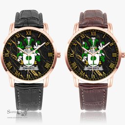 Irish Finnerty or O Finaghty Irish Coat of Arms Irish Watch Instafamous Quartz Leather Strap