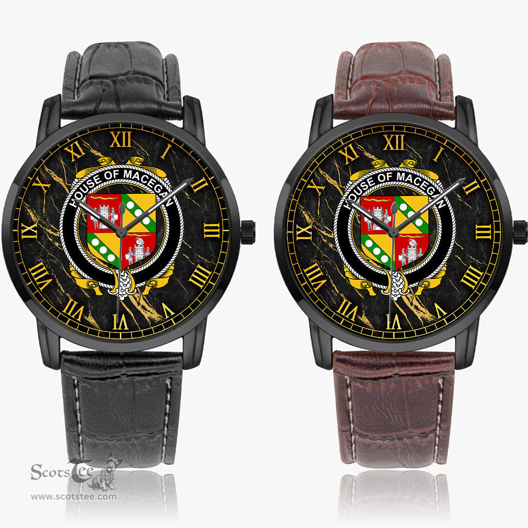 Irish House of MACEGAN Irish Coat of Arms Irish Watch Instafamous Quartz Leather Strap