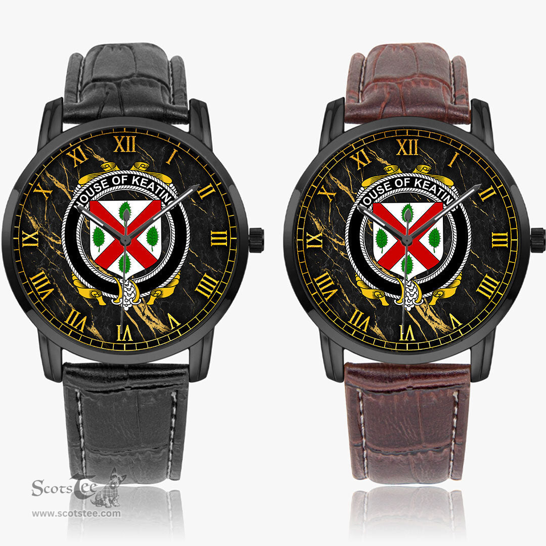 Irish House of KEATING Irish Coat of Arms Irish Watch Instafamous Quartz Leather Strap