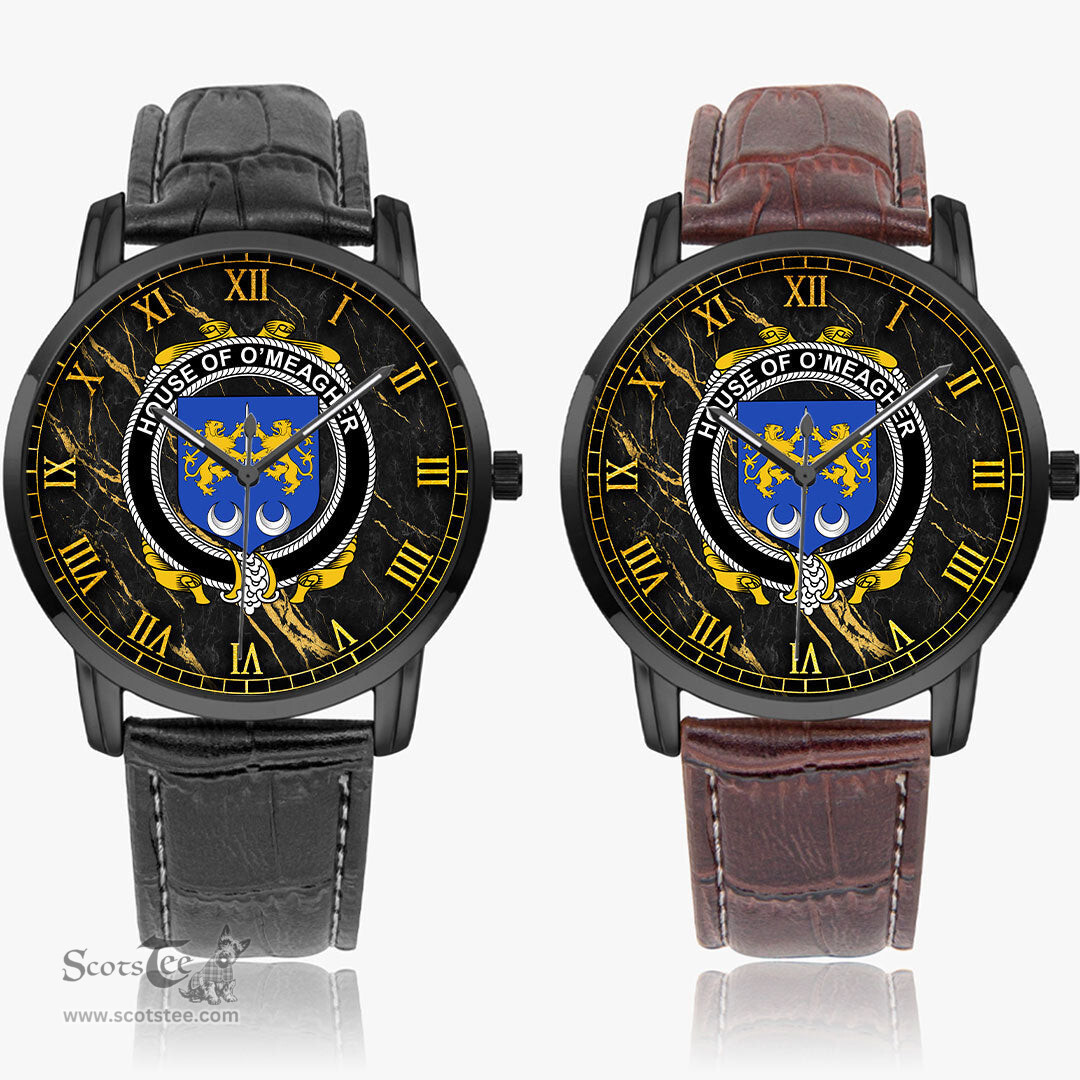 Irish House of O MEAGHER Irish Coat of Arms Irish Watch Instafamous Quartz Leather Strap