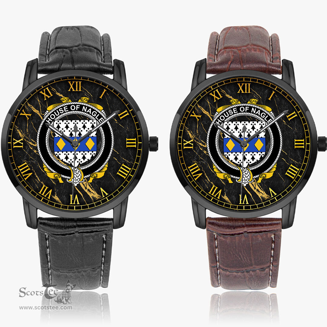 Irish House of NAGLE Irish Coat of Arms Irish Watch Instafamous Quartz Leather Strap