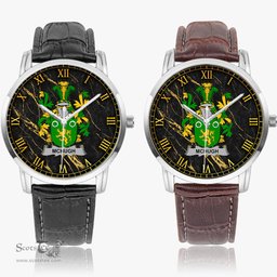 Irish McHugh or MacHugh Irish Coat of Arms Irish Watch Instafamous Quartz Leather Strap