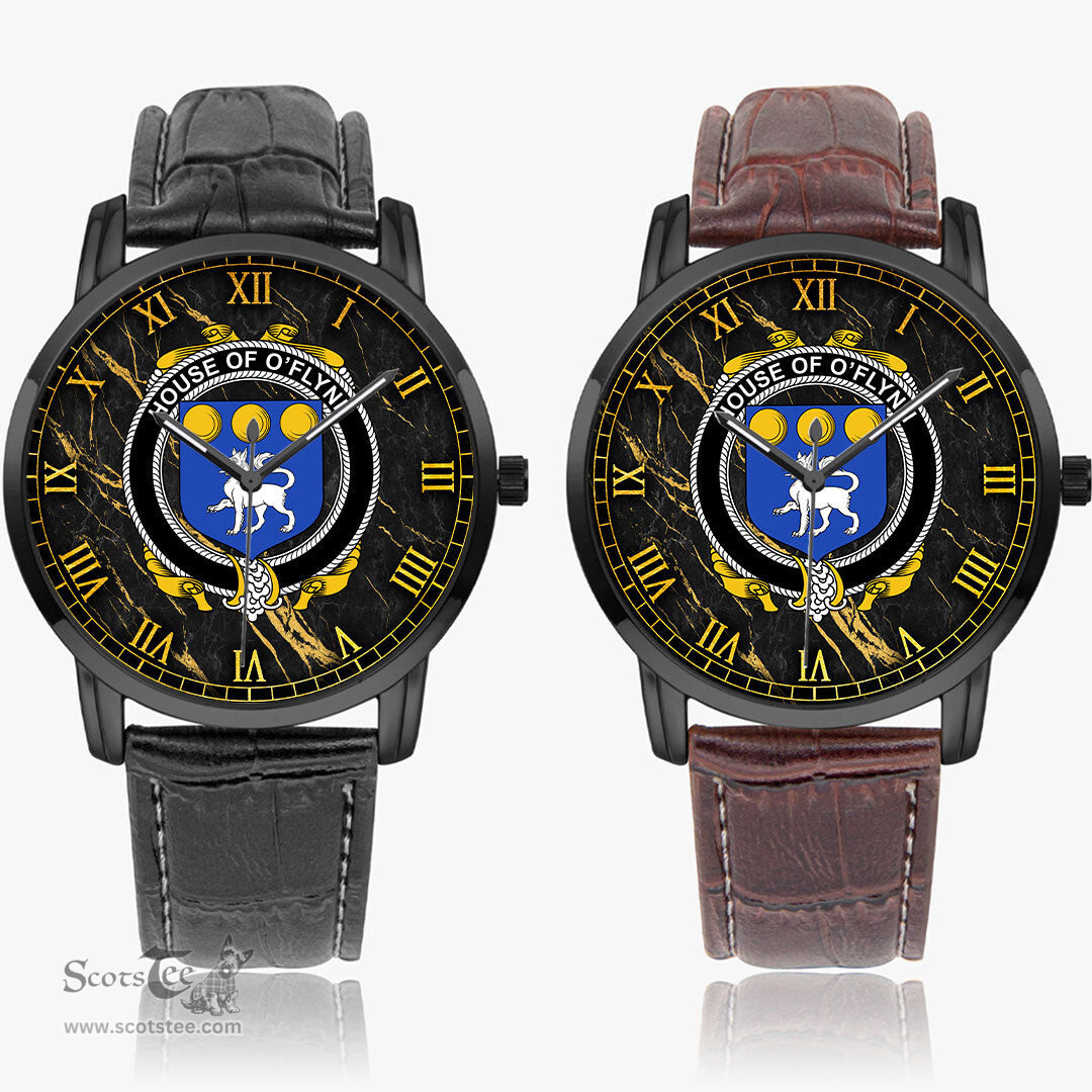 Irish House of O FLYNN Irish Coat of Arms Irish Watch Instafamous Quartz Leather Strap
