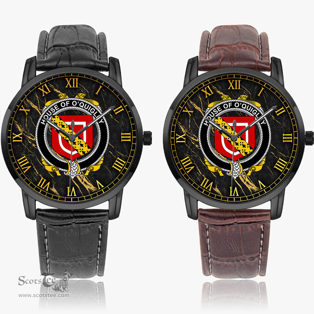 Irish House of O QUIGLEY Irish Coat of Arms Irish Watch Instafamous Quartz Leather Strap