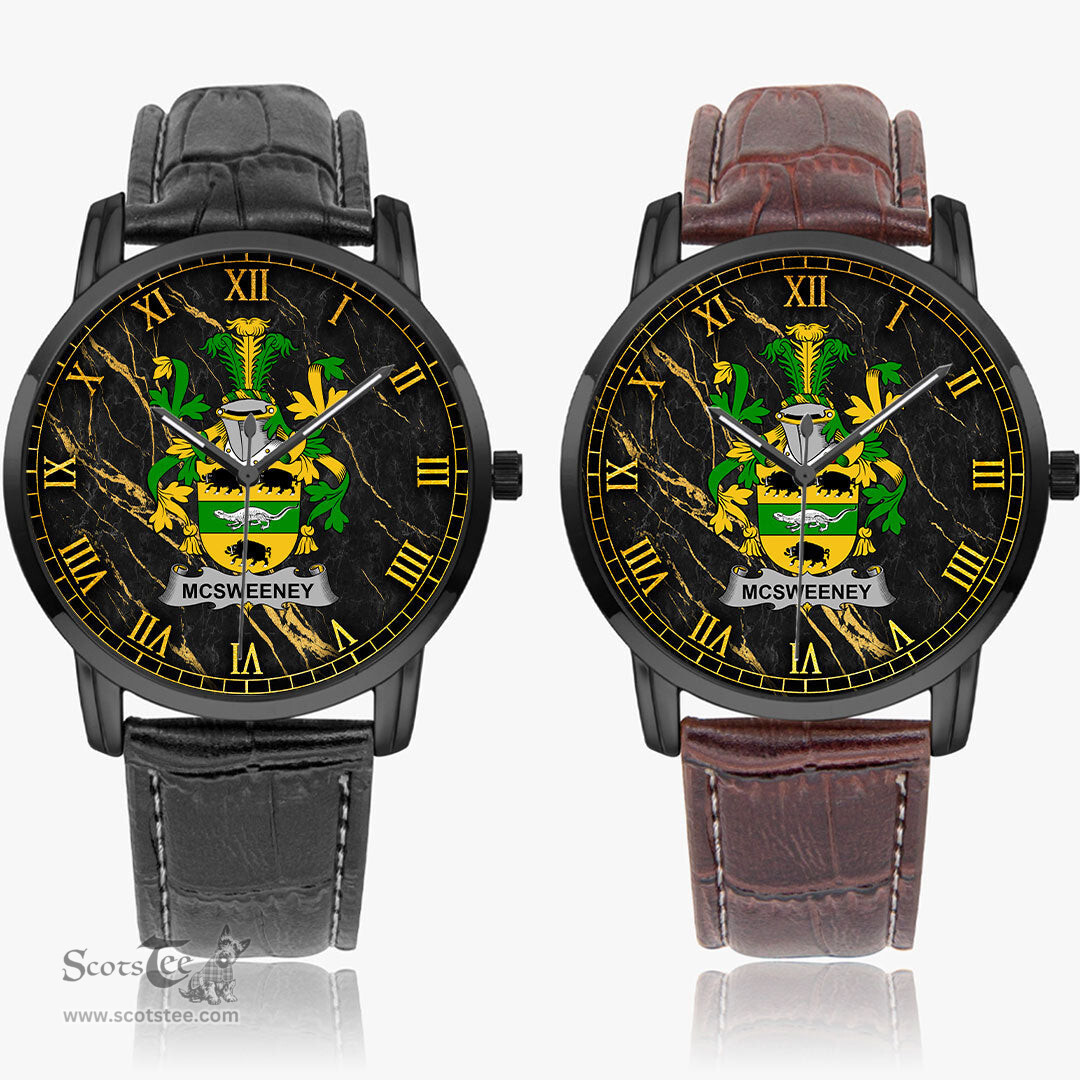 Irish McSweeney Irish Coat of Arms Irish Watch Instafamous Quartz Leather Strap