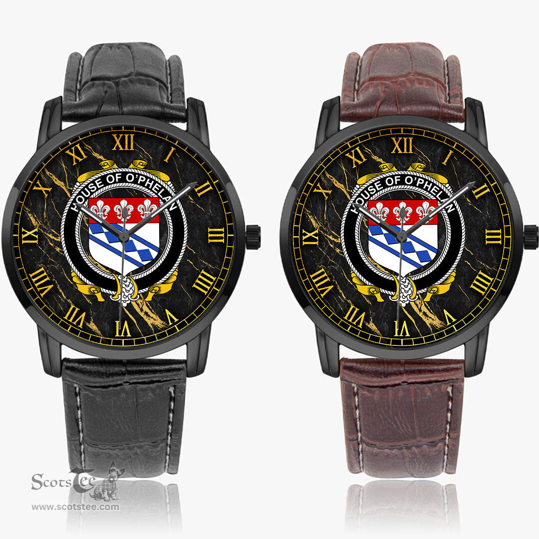 Irish House of O PHELAN Irish Coat of Arms Irish Watch Instafamous Quartz Leather Strap