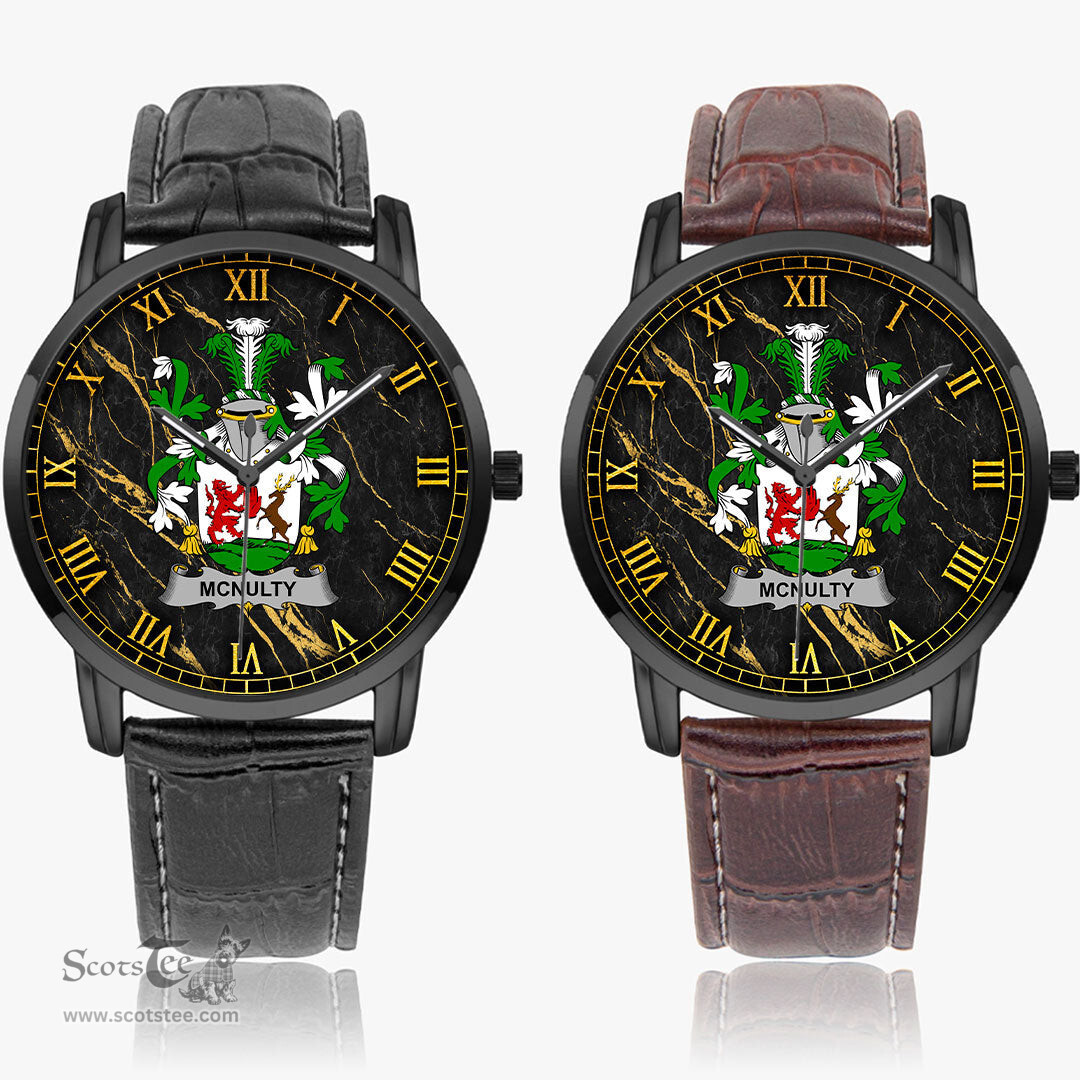 Irish McNulty Irish Coat of Arms Irish Watch Instafamous Quartz Leather Strap