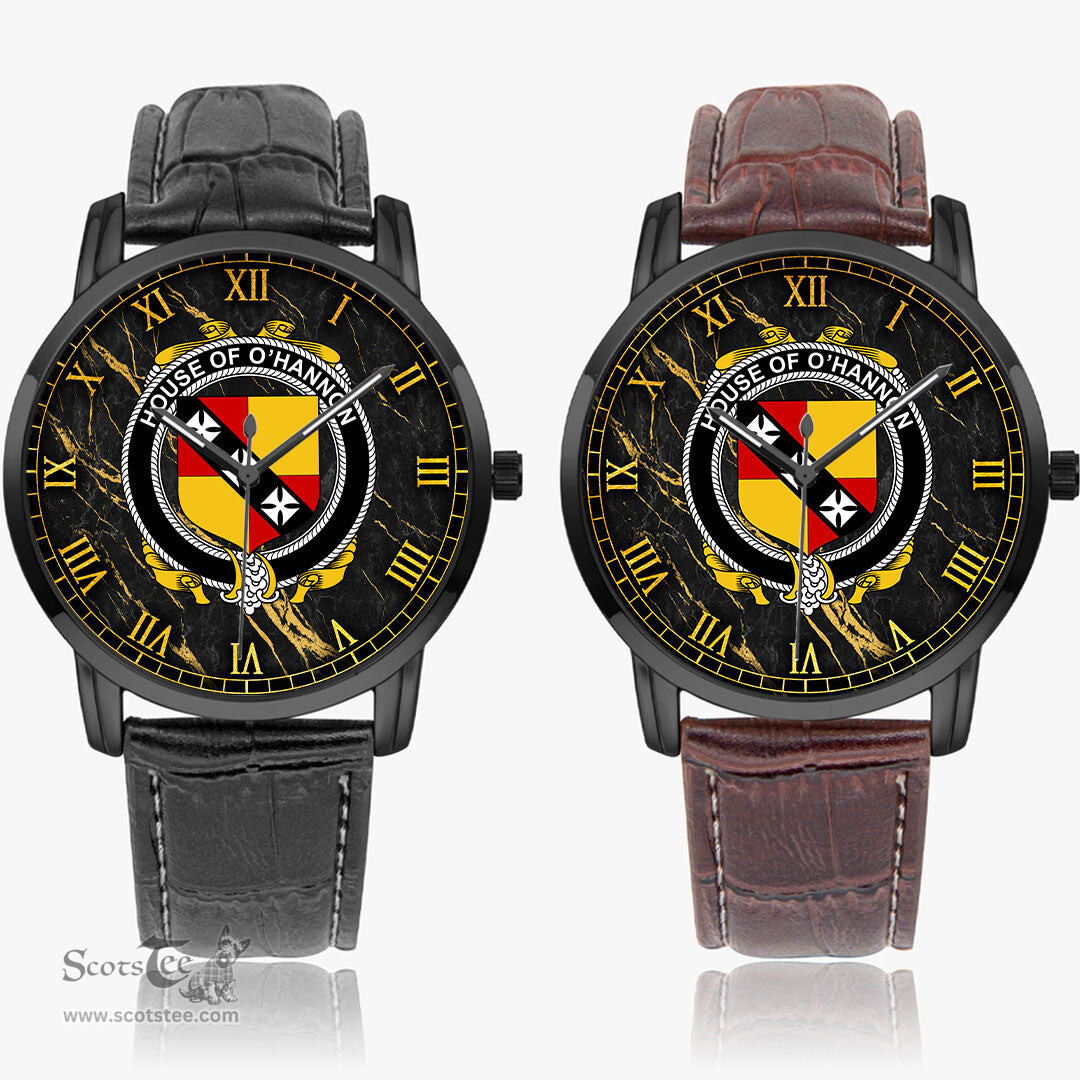 Irish House of O HANNON Irish Coat of Arms Irish Watch Instafamous Quartz Leather Strap