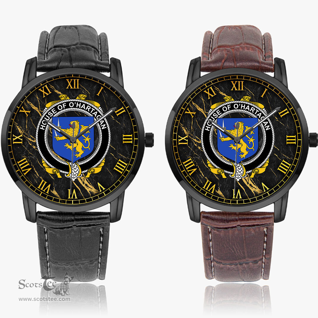 Irish House of O HARTAGAN Irish Coat of Arms Irish Watch Instafamous Quartz Leather Strap