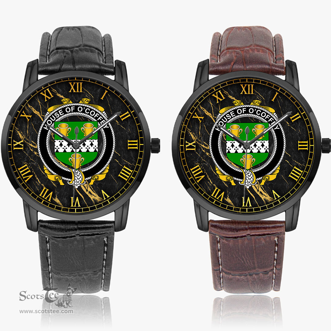 Irish House of O COFFEY Irish Coat of Arms Irish Watch Instafamous Quartz Leather Strap