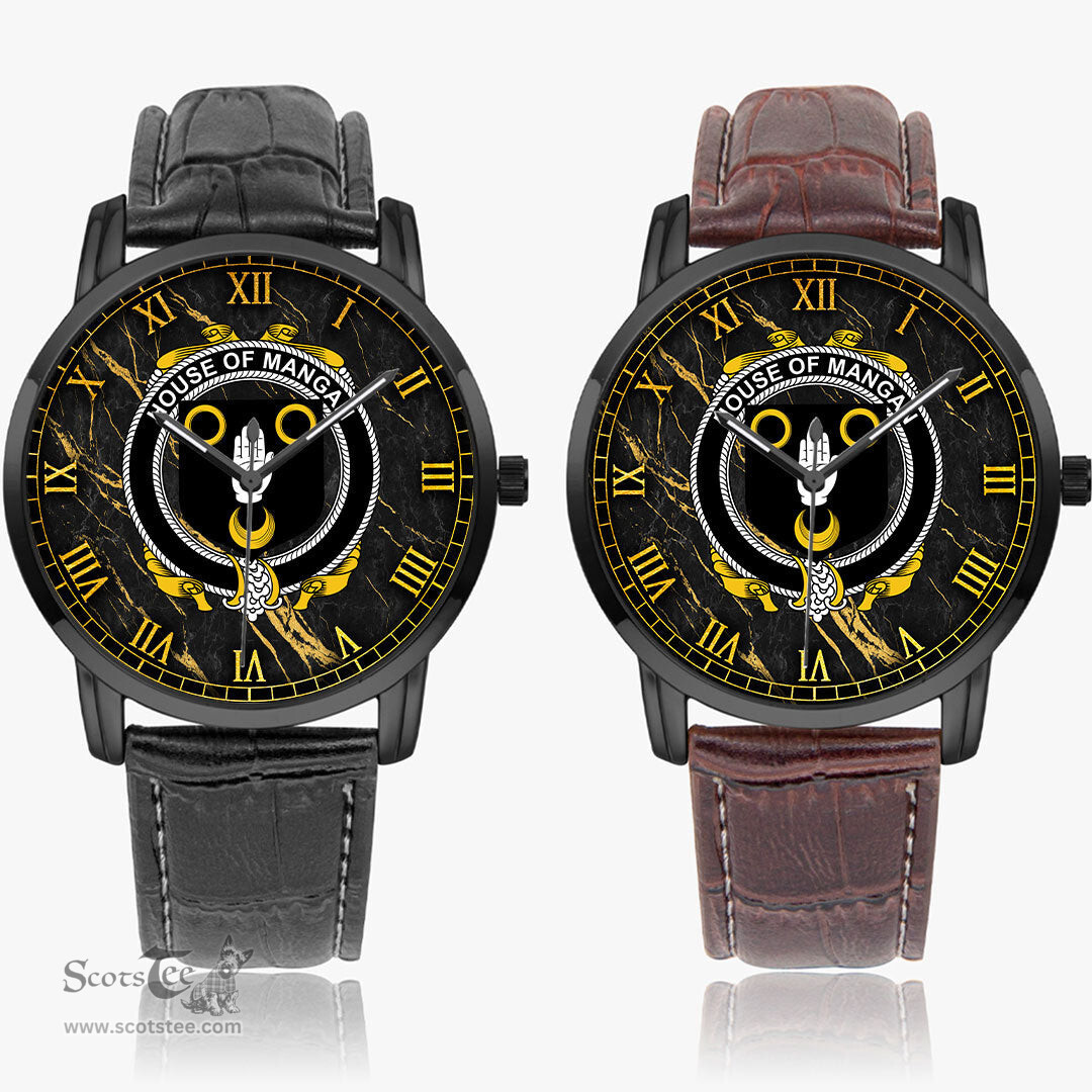 Irish House of MANGAN Irish Coat of Arms Irish Watch Instafamous Quartz Leather Strap