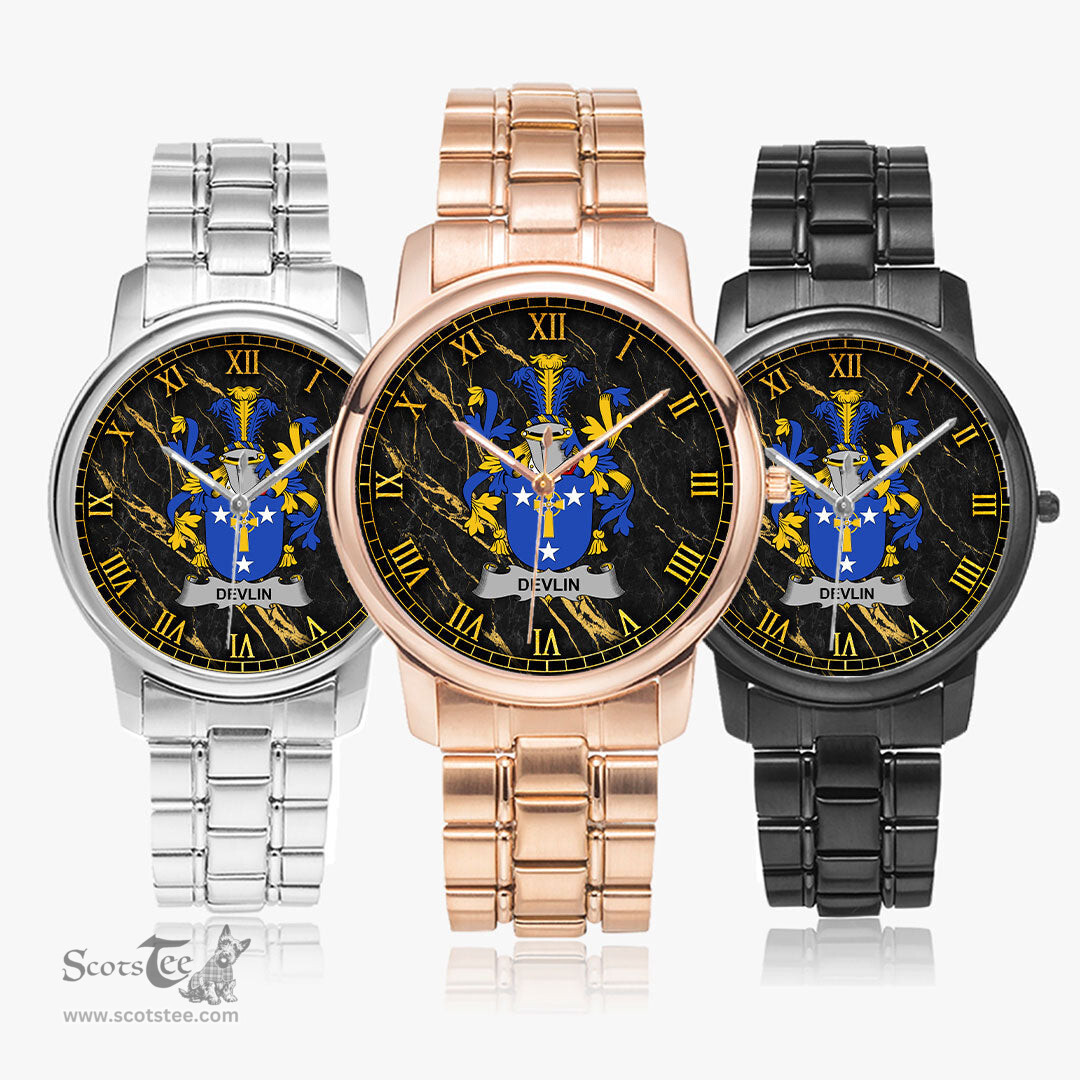 Irish Devlin or O Devlin Irish Coat of Arms Irish Watch Folding Clasp Type Stainless Steel Quartz Watch