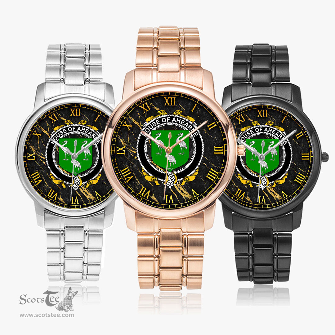 Irish House of AHEARNE Aherne Irish Coat of Arms Irish Watch Folding Clasp Type Stainless Steel Quartz Watch