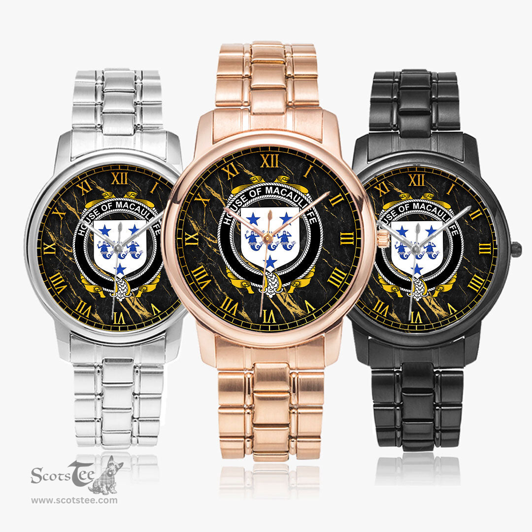 Irish House of MACAULIFFE Irish Coat of Arms Irish Watch Folding Clasp Type Stainless Steel Quartz Watch