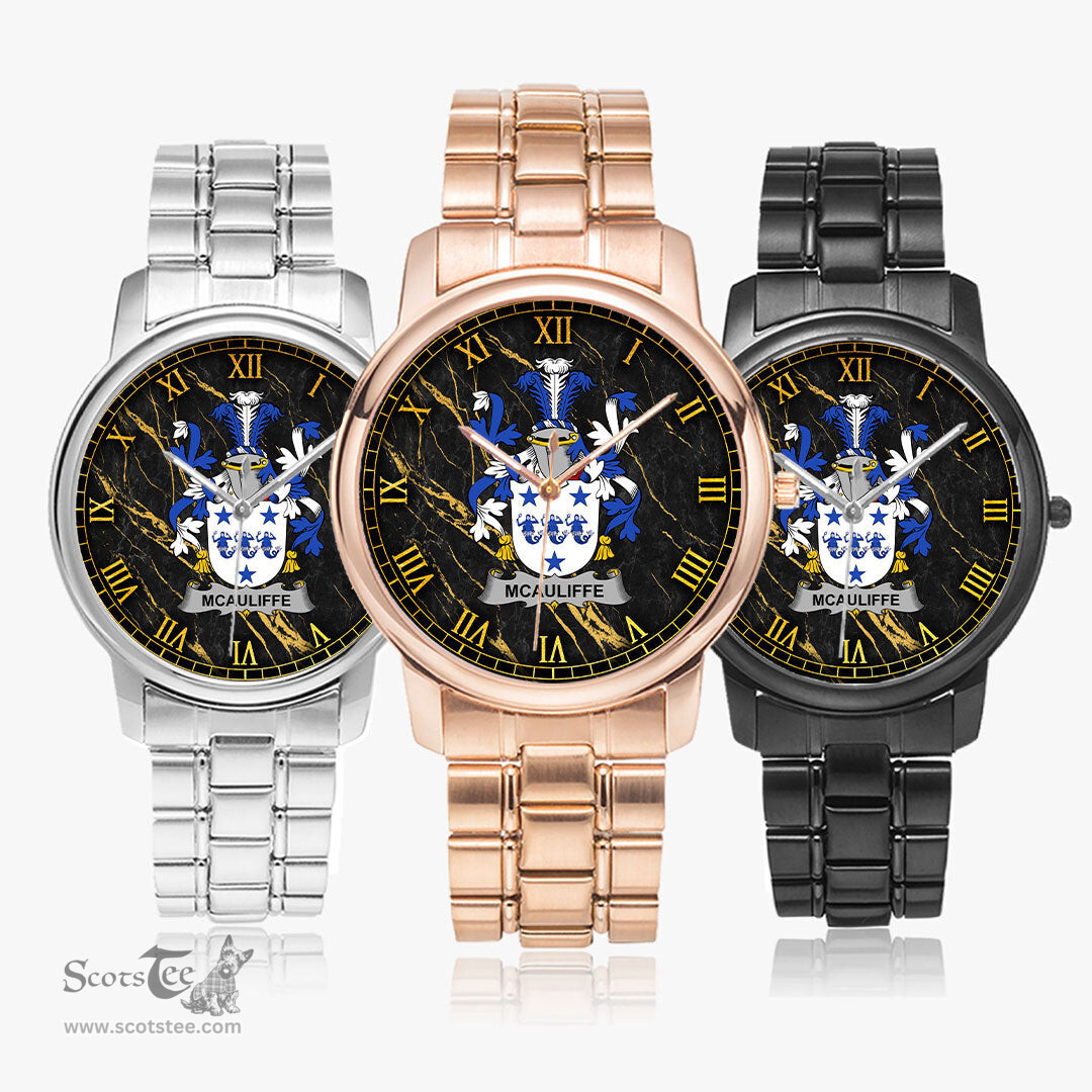 Irish McAuliffe Irish Coat of Arms Irish Watch Folding Clasp Type Stainless Steel Quartz Watch