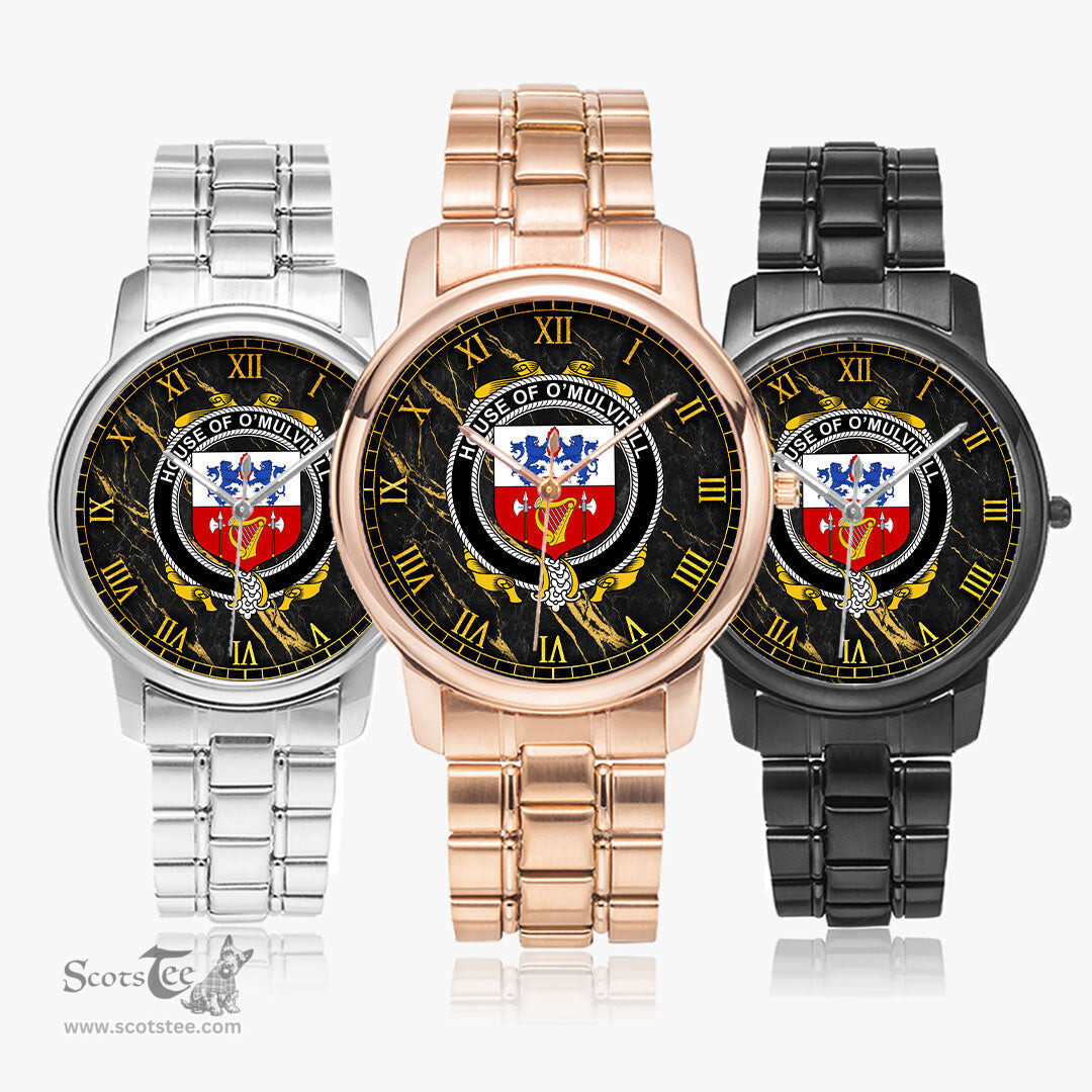 Irish House of O MULVIHILL Irish Coat of Arms Irish Watch Folding Clasp Type Stainless Steel Quartz Watch